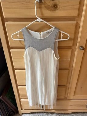 Charlotte Russe Ivory Fringe Dress with Silver Glitter Yoke